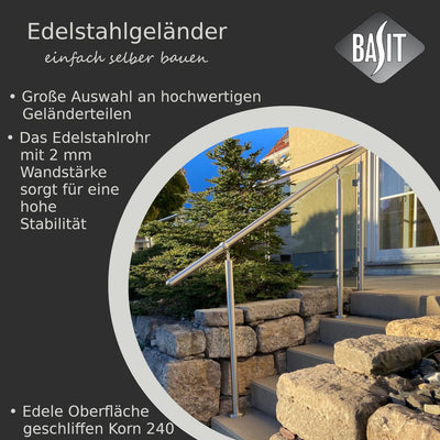 BASIT Edelstahlrohr Ø 48,3 x 2,0 mm (1 1/2 Zoll) V2A Edelstahl Geländer Rohr Rundrohr I geschliffen