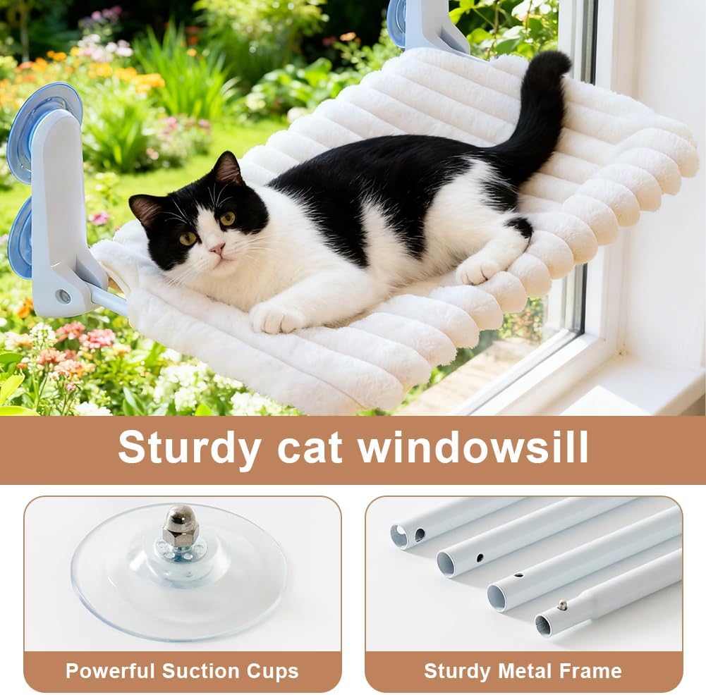 Katzen Fensterliege, Katzen Hängematte Weich mit Abnehmbarem Wendebezug, Fensterliege für Katzn, Wei