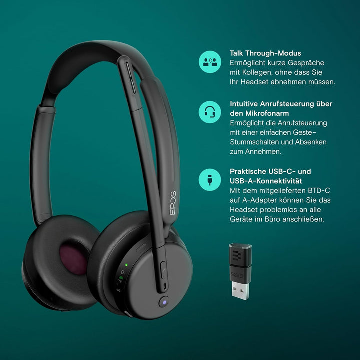 EPOS Impact 500 ANC Kabelloses Headset – Teams Zertifiziert mit USB-C & USB-A Konnektivität – Fortsc