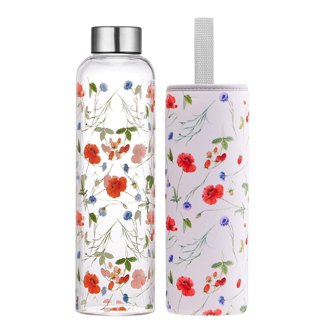 1 liter Glasflasche Trinkflasche Glas Sport Borosilikat Glass Bottle Wasser Flasche mit Neopren-Hüll