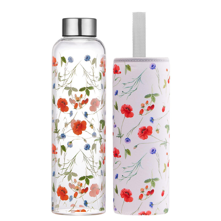 1 liter Glasflasche Trinkflasche Glas Sport Borosilikat Glass Bottle Wasser Flasche mit Neopren-Hüll
