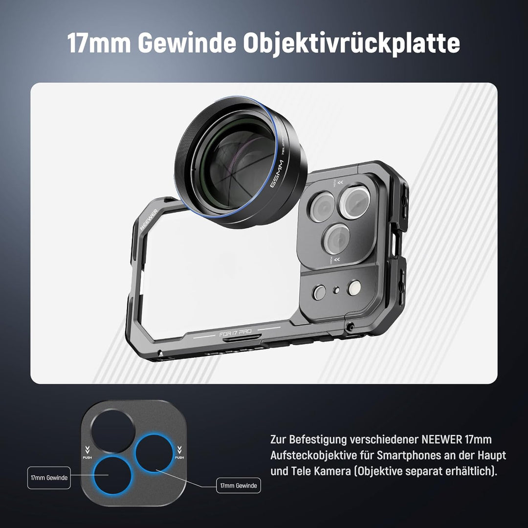 NEEWER Phone Käfig Cage Kompatibel mit iPhone 17 Pro, Schnellwechsel Video Rig Handy Stabilisator Zu