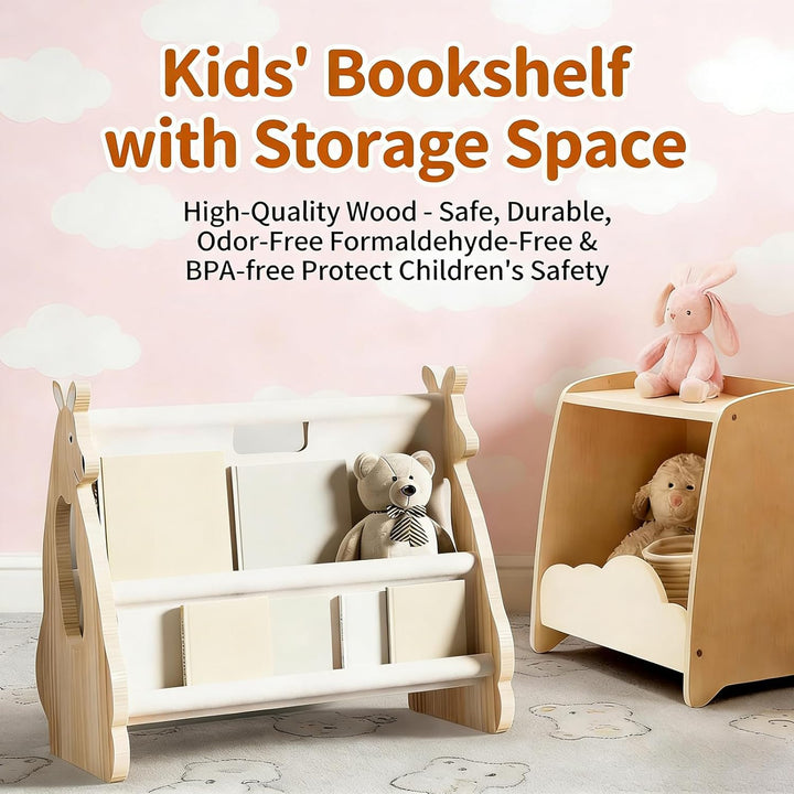 Bücherregal Kinder Holz, Bücherregal Deko, Doppelseitiges Holzregal mit Griff, Modern Holzregal für