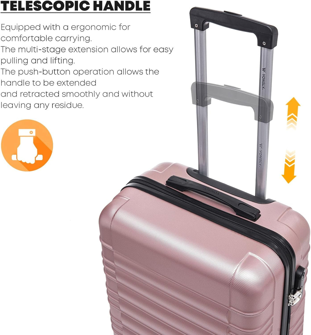 Koffer Suitcase M Roségold, Trolley Reisekoffer, Kabinenkoffer Rollkoffer Handgepäck mit 4 Rollen 36