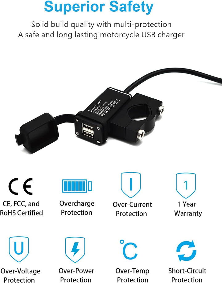 Cliff Top 4A 20W Aluminium Motorrad USB Ladegerät mit magnetischem Netzschalter 4 A, 20 W, 4 A, 20 W