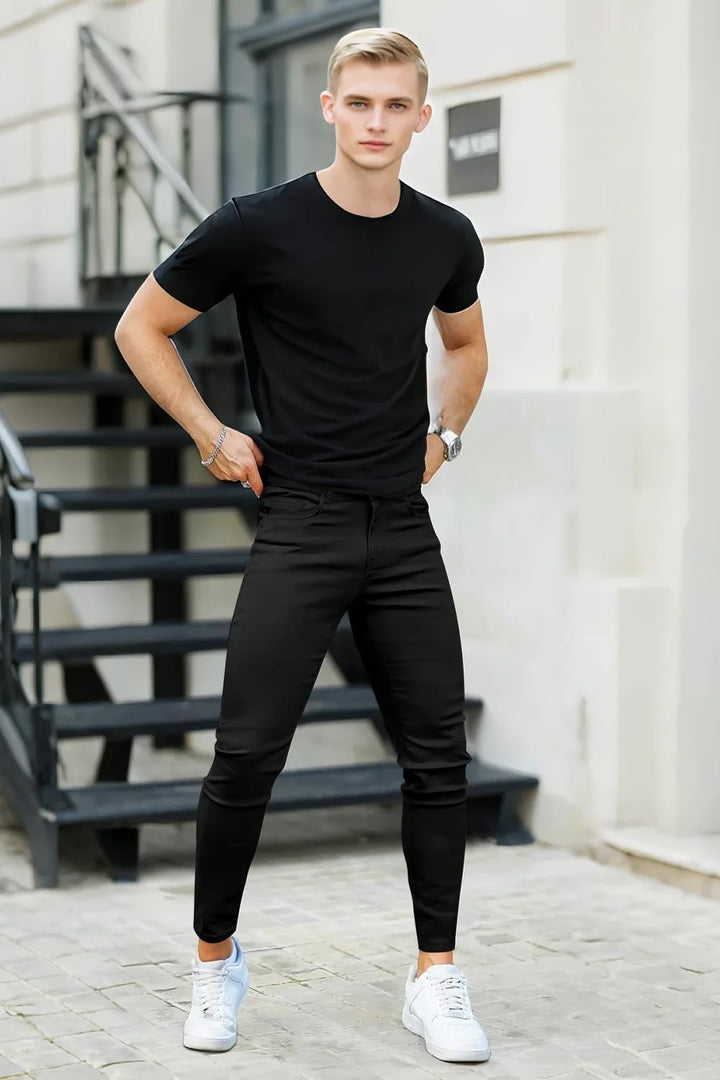 Skinny Jeans Herren Slim Fit Super Stretch Denim Hose Tapered 4 Seasons Herrenjeans, 28W / 30L Schwa
