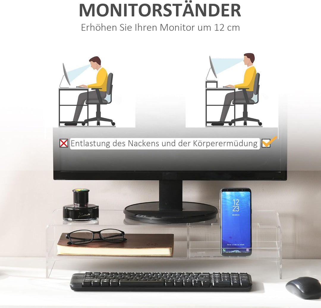 HOMCOM Monitorständer Bildschirmerhöhung mit Staufach, Monitorerhöhung für Monitore bis 24 Zoll, Sch