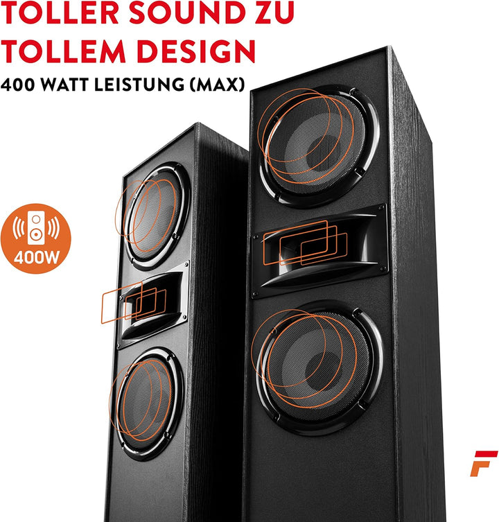 Fenton SHF700B - Standlautsprecher Paar, HiFi Lautsprecher Stereo Set, 400 Watt Standlautsprecher 3-