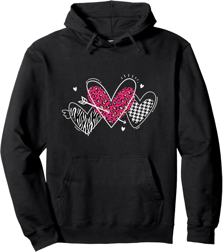Valentinstag Herzen Hahnentritt Zebra Pink Leopard Pullover Hoodie