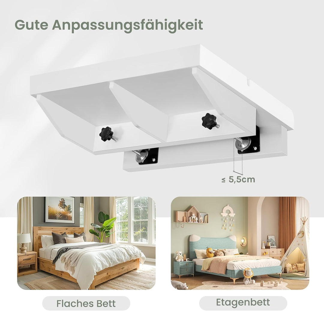 EUGAD Nachttisch zum Aufhängen, Bettregal zum Anklippen, aus Bambus, mit Löchern für Kabel, Platz fü