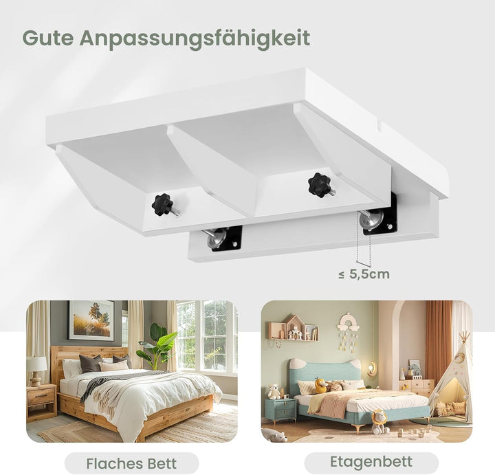 EUGAD Nachttisch zum Aufhängen, Bettregal zum Anklippen, aus Bambus, mit Löchern für Kabel, Platz fü