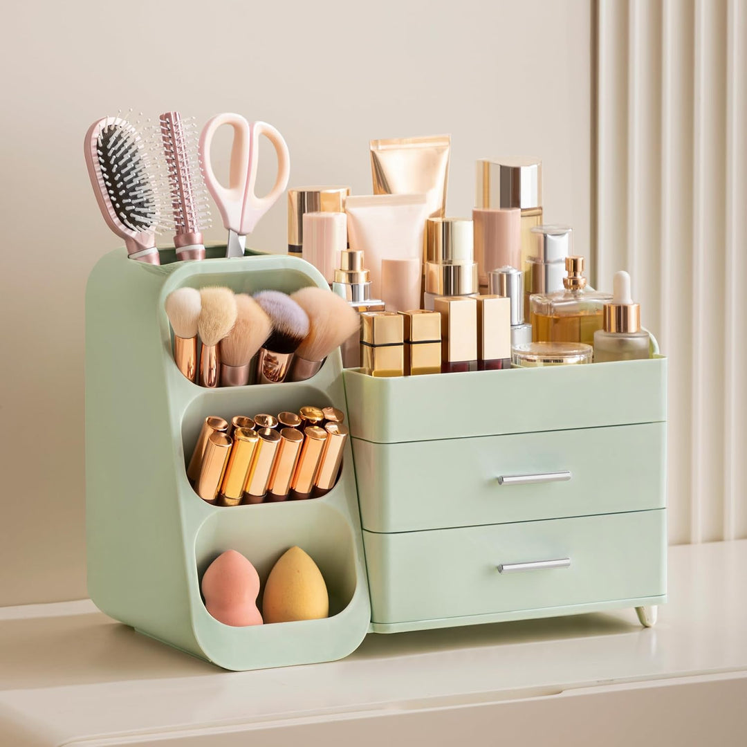 hblife Makeup Kosmetik Organizer mit Schubladen, Pinsel Organizer, 3-in-1 Plastic Kosmetik Aufbewahr