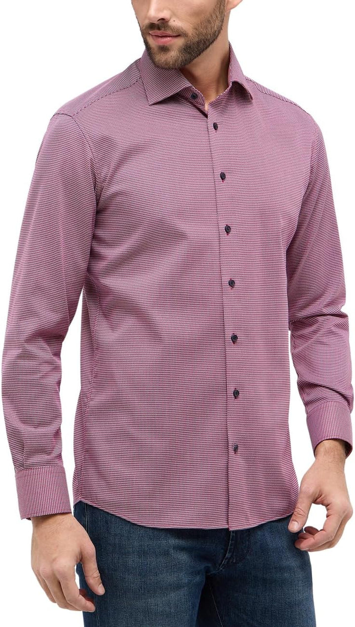ETERNA Herren strukturiertes Baumwoll-Hemd MODERN FIT 44 Rot, 44 Rot