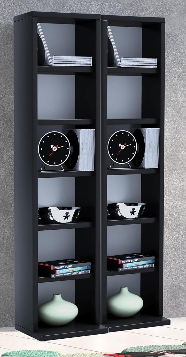VCM Holz CD DVD Stand Regal Schrank Aufbewahrung Standregal Ständer Milano Schwarz, Schwarz