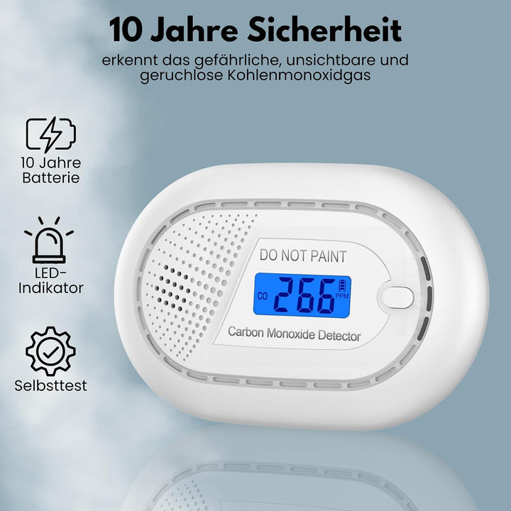 Kohlenmonoxid Melder WLAN - 10 Jahre Batterie - Smart CO Melder Vernetzt mit App Tuya &amp; Smartlife -