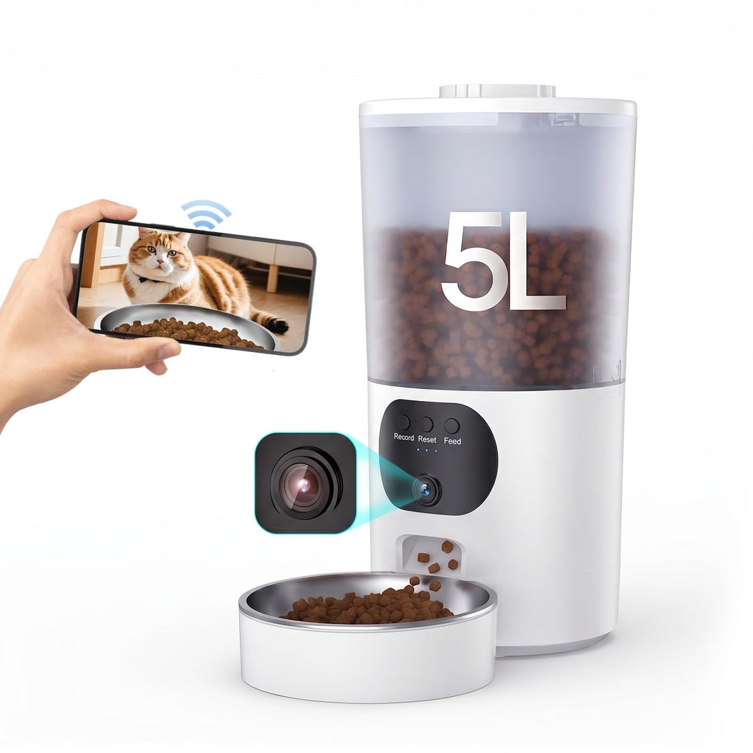 Futterautomat Katze 5L mit Kamera für Trockenfutter, WiFi APP-Steuerung | HD Bewegungserkennung & Fa