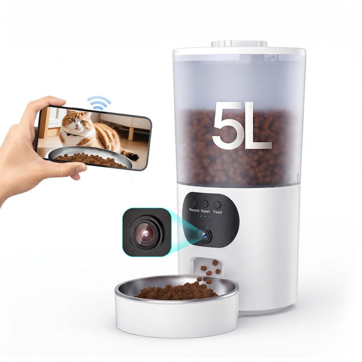 Futterautomat Katze 5L mit Kamera für Trockenfutter, WiFi APP-Steuerung | HD Bewegungserkennung & Fa