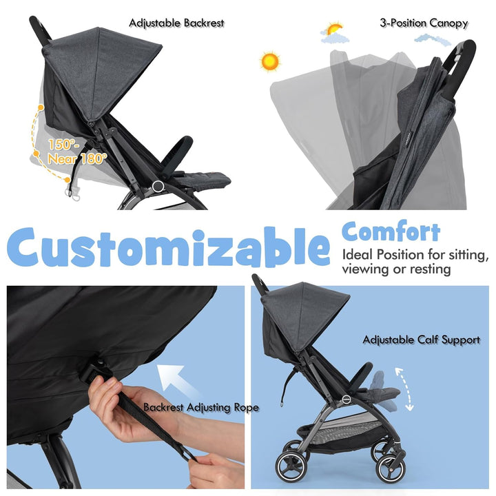 LIFEZEAL Faltbarer Kinderwagen mit neigbarer Rückenlehne, Kinderbuggy mit verstellbarem Sonnendach,