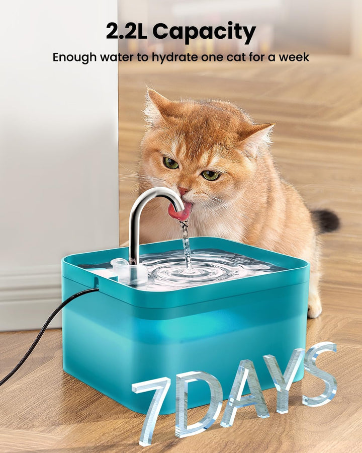 Katzenbrunnen, 2,2L Trinkbrunnen für Katze, Super Leiser, Wasserhahn-Design Wasserbrunnen für Katzen