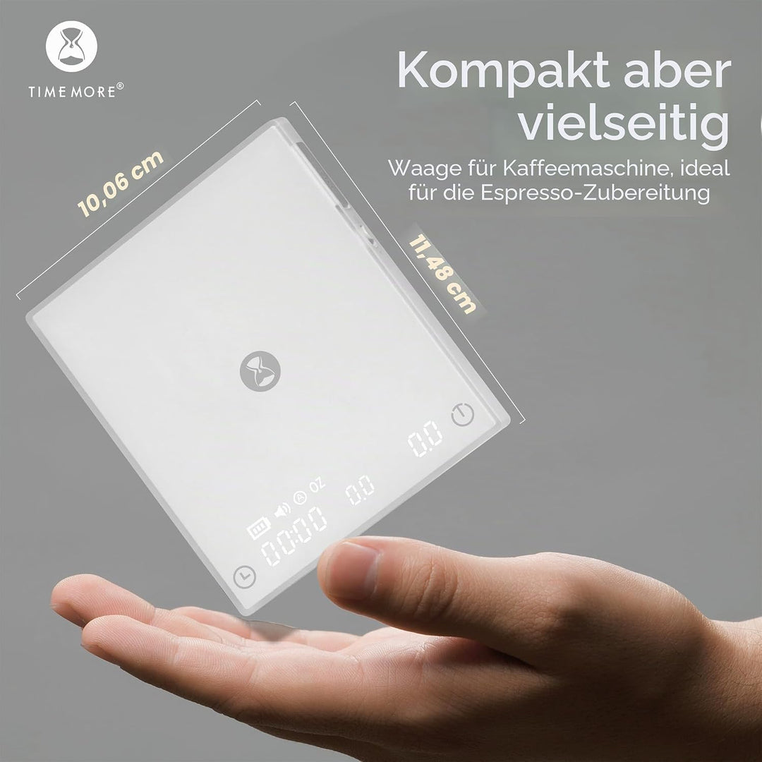 TIMEMORE Black Mirror Mini, digitale Kaffeewaage mit Timer, 2 kg/0,1 g, Durchflussrate-Funktion, kom
