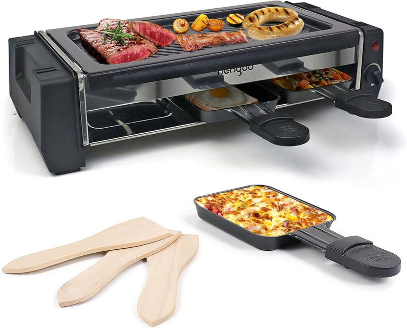 Raclette Grill für 2 3 Personen mit Antihaftbeschichtung Grillplatte 3 Mini Raclette Pfännchen, 700W