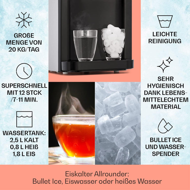 Klarstein Eiswürfelmaschine für Zuhause Camping Gastro, Schnelle Mini Eiswürfelmaschine Klein, Profi