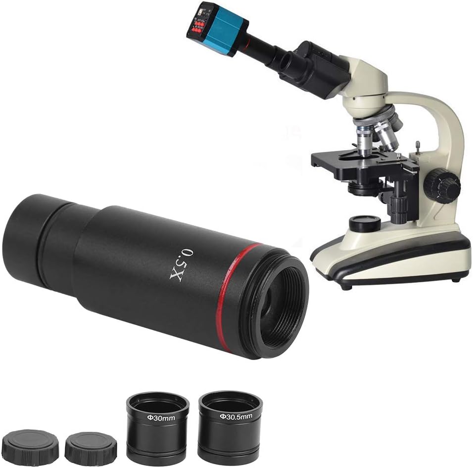 Fafeicy Mikroskop-Kameraadapter mit 0,5X Vergrösserung, C-Mount-Mikroskopkameraadapter, für AmScope