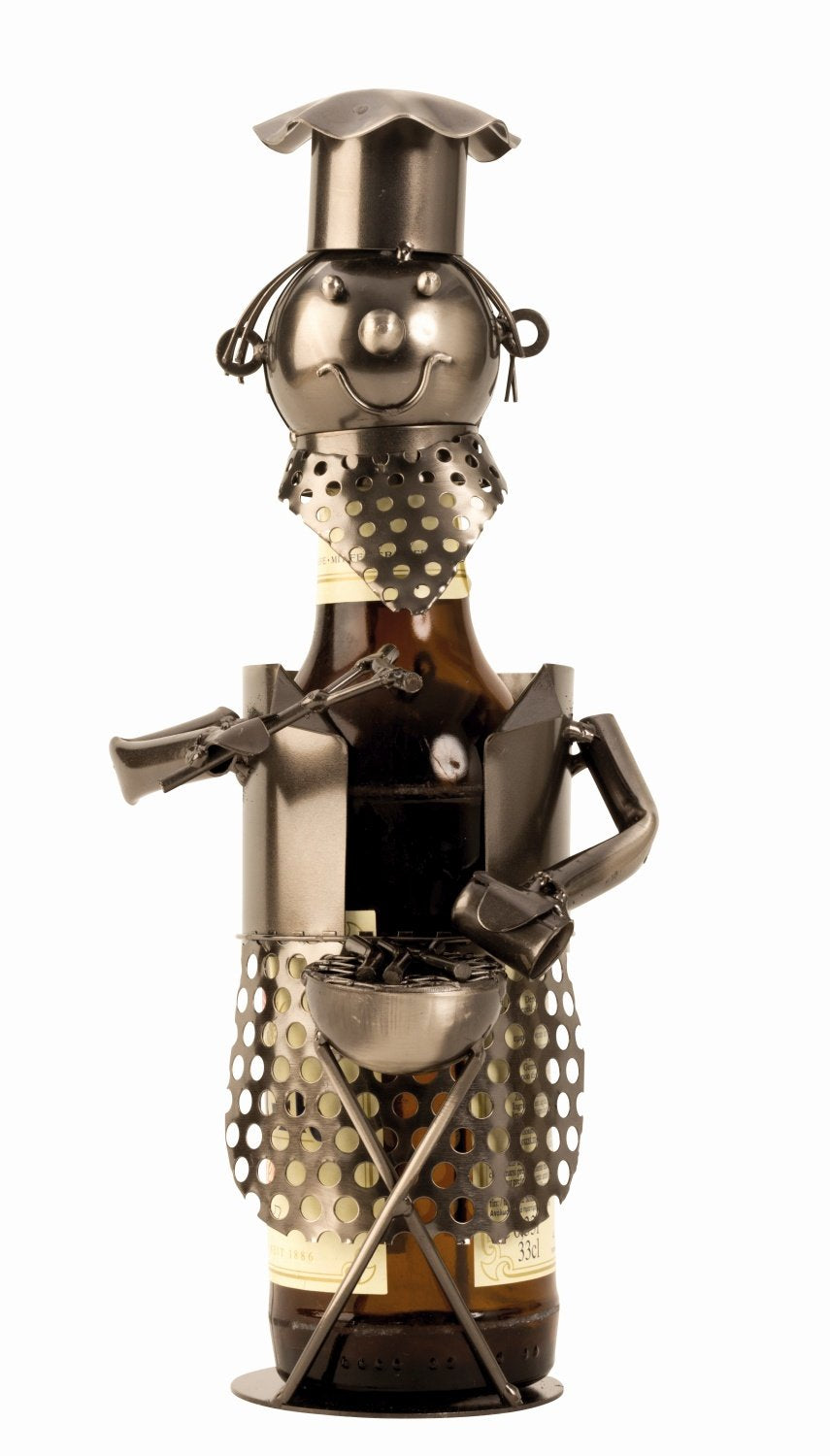 Unbekannt Moderner Bier Flaschenhalter Flaschenständer Grillmeister aus Metall in Silber Höhe 28 cm