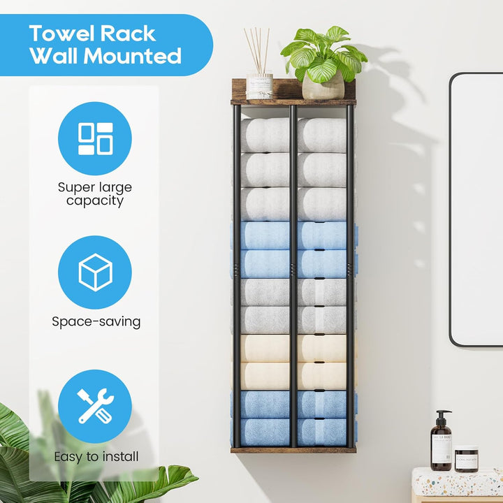 Handtuchhalter Wand Rustikal, Grosse Kapazität Badezimmer Organizer für gerollte Handtücher & Handtu