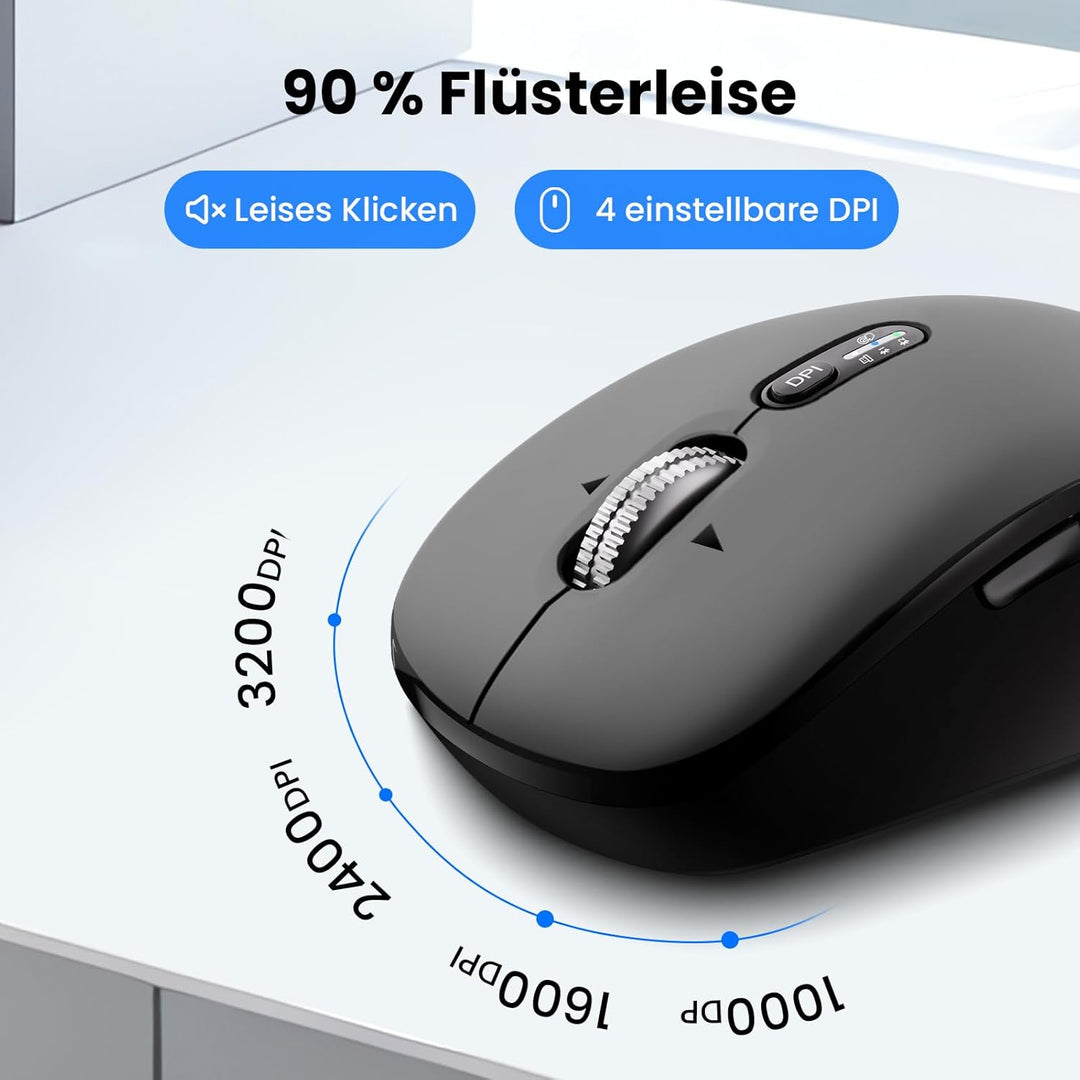 Kabellose Bluetooth-Tastatur-Maus-Kombination (USB+BT×2),ultradünne,leise,kompakte PC-Computertastat