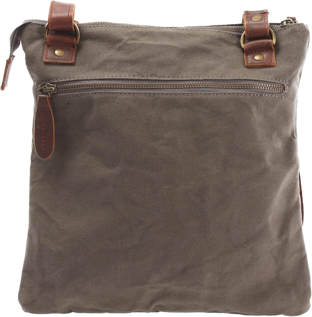 LECONI Umhängetasche Canvas &amp; Leder kleine Schultertasche Handtasche Damen + Herren Vintage Retro St