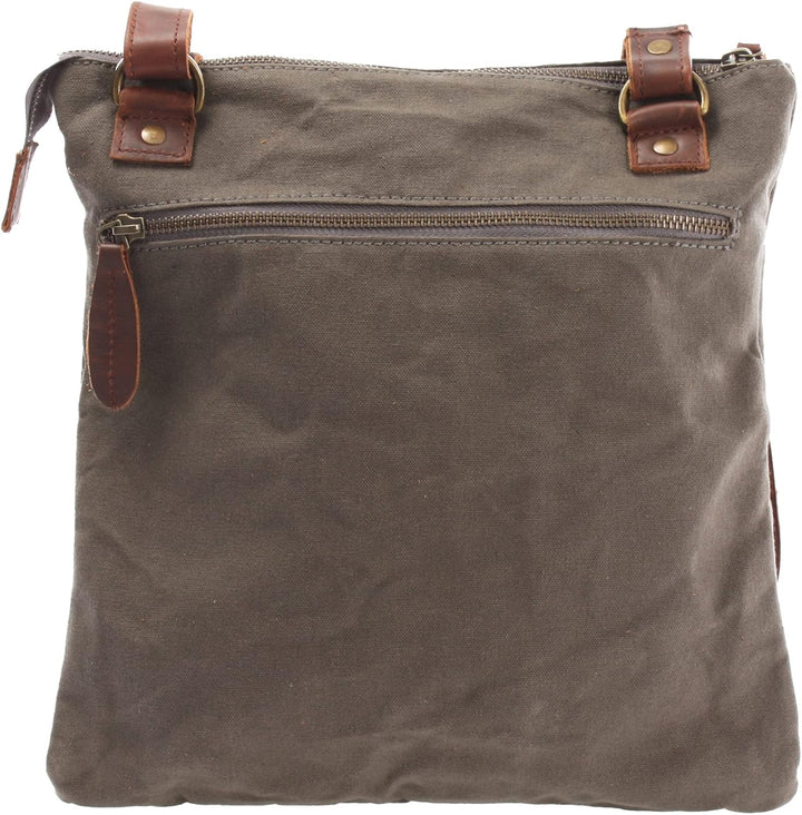 LECONI Umhängetasche Canvas &amp; Leder kleine Schultertasche Handtasche Damen + Herren Vintage Retro St