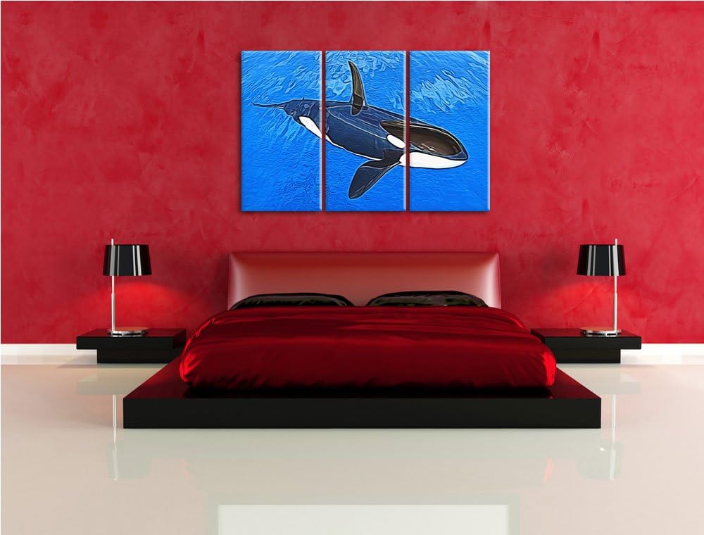 Orca im blauen Meer Spezial 3-Teiler Leinwandbild 120x80 Bild auf Leinwand, XXL riesige Bilder ferti