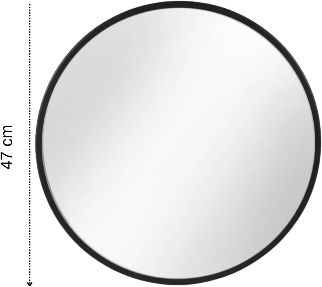 Gozos Moderner Industrial Spiegel Obejo, Schwarz - Runder Wandspiegel mit hölzerner Unterseite und i