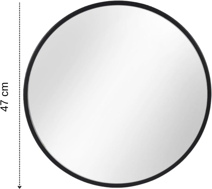 Gozos Moderner Industrial Spiegel Obejo, Schwarz - Runder Wandspiegel mit hölzerner Unterseite und i