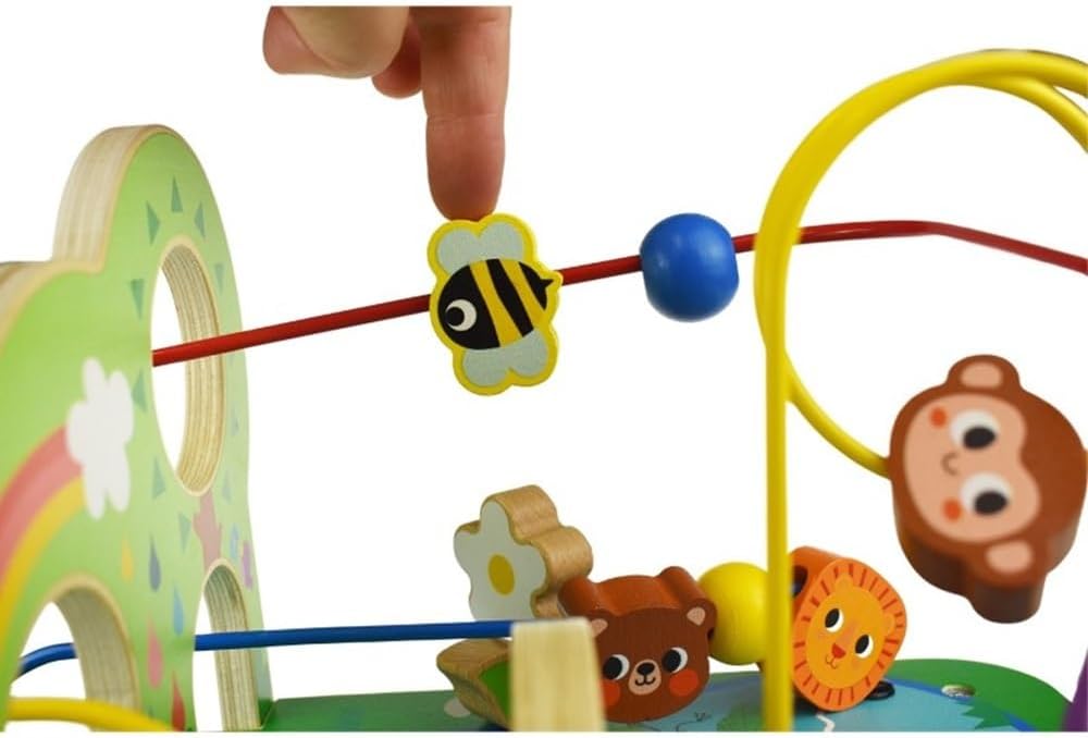 Tooky Toy Motorikschleife Wald FSC Holz: Perlenlabyrinth Spielzeug für Kinder, Montessori Lernspielz