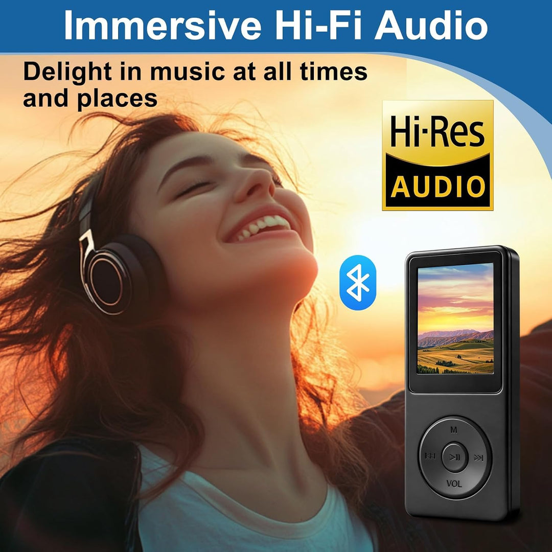64GB MP3 Player Bluetooth 5.3 mit 1.8" TFT Farbbildschirm HiFi Musik Kinder MP3-Player mit Lautsprec