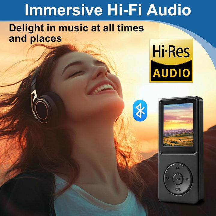 64GB MP3 Player Bluetooth 5.3 mit 1.8" TFT Farbbildschirm HiFi Musik Kinder MP3-Player mit Lautsprec