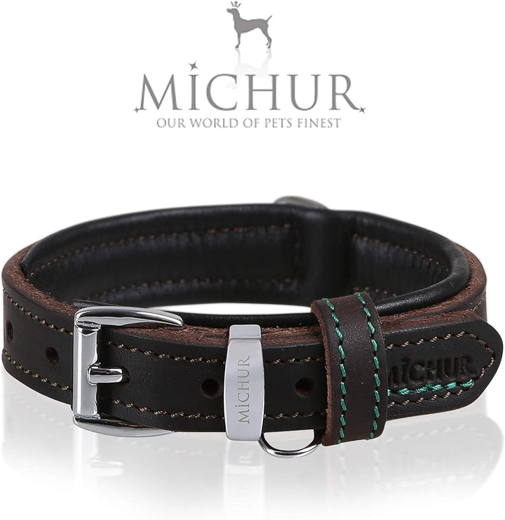 MICHUR Oleo Hundehalsband Leder, Lederhalsband Hund, Halsband, Braun, Leder, in verschiedenen Grösse