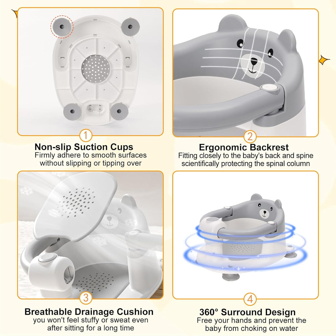 Badewannensitz Baby ab 6-24 monate Badesitz Baby mit 4 Starken Saugnäpfen Ergonomisch Rückenlehne un