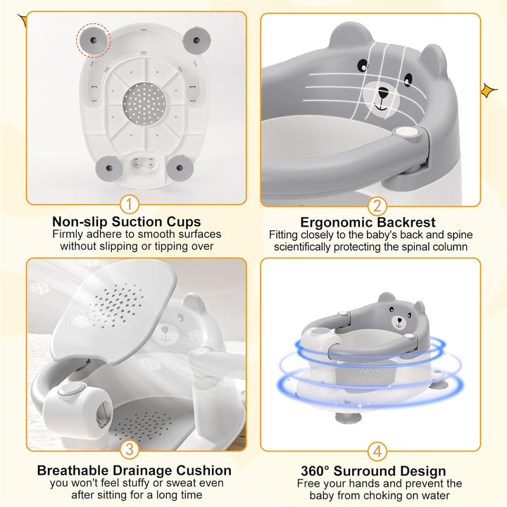 Badewannensitz Baby ab 6-24 monate Badesitz Baby mit 4 Starken Saugnäpfen Ergonomisch Rückenlehne un