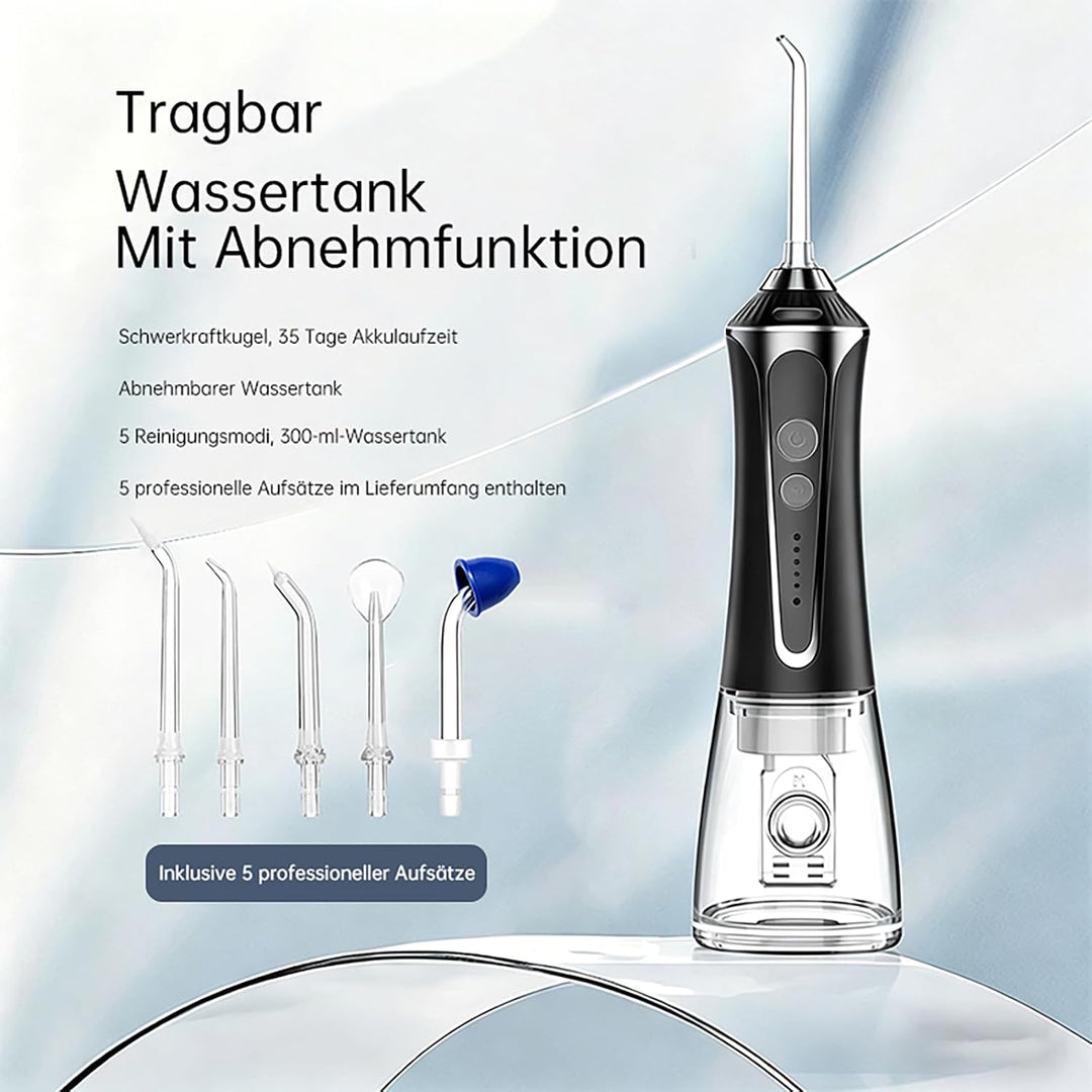 Elektrische Mundspülung Drahtlos Mit Tank 300ml Und 5 Spitzen 2500mAh IPX7 Wasserdicht Zahnspüler, E