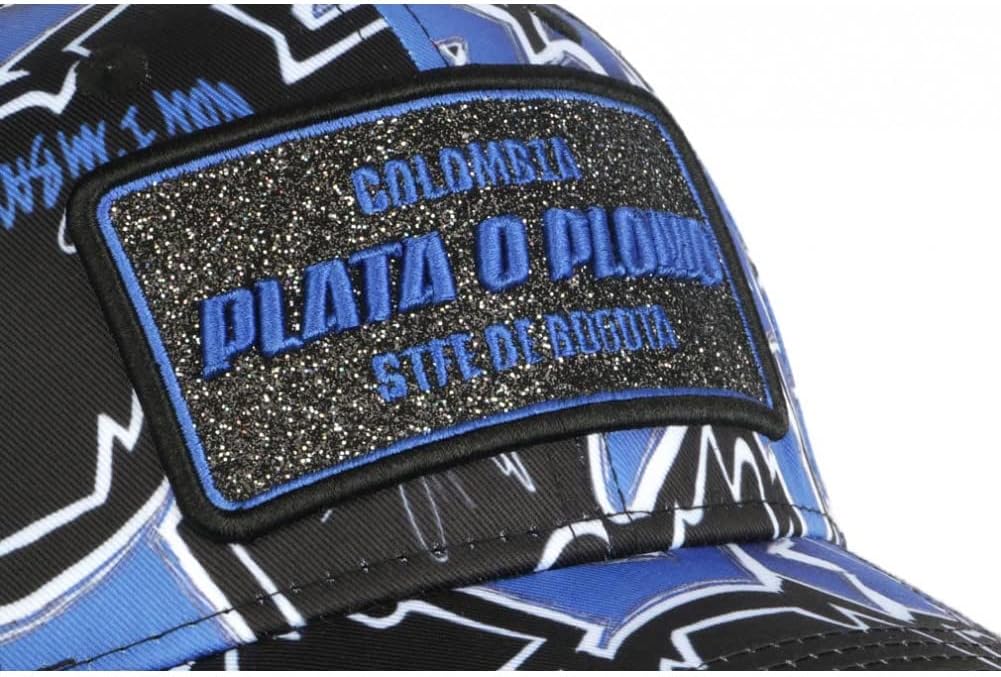Plata o Plomo Baseball-Kappe, Blau und Schwarz, Strass, Street Colombia Baseball – Unisex, blau, Ein