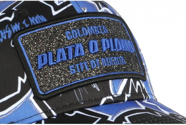 Plata o Plomo Baseball-Kappe, Blau und Schwarz, Strass, Street Colombia Baseball – Unisex, blau, Ein