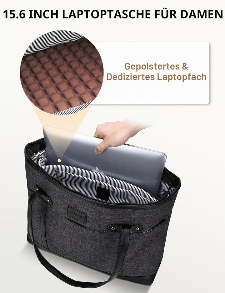 RAVUO Laptop Handtasche Damen,Elegant 15,6 Zoll Schultertasche Wasserdicht Shopper Aktentasche Busin