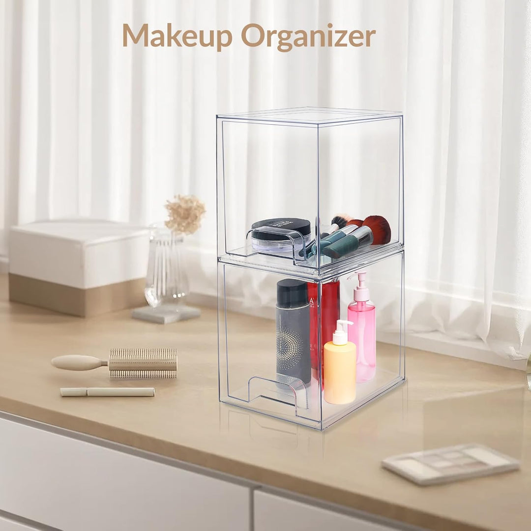 Stapelbarer Make-up-Organizer und -Aufbewahrung, durchsichtige Kosmetikschubladen aus Acryl mit Grif