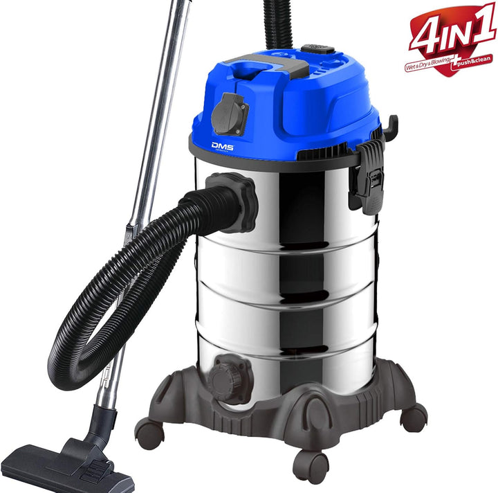 DMS® Industriestaubsauger für Nass u. Trocken Sauger | Edelstahl 2300W + Steckdose | starke Saugkraf