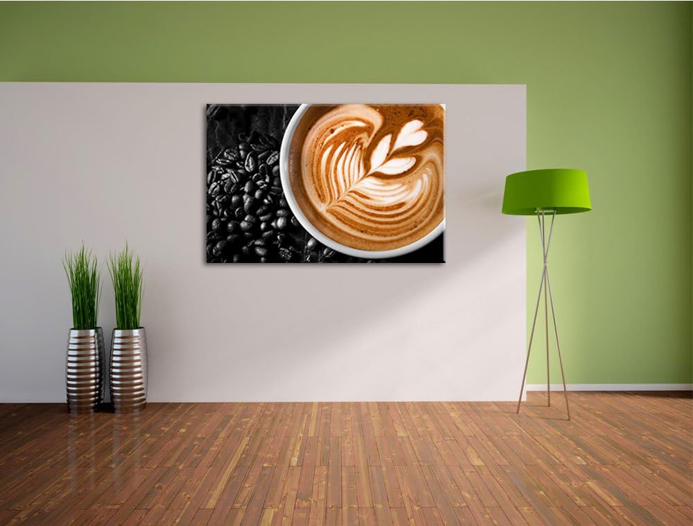 edler Kaffee mit Schaumverzierung schwarz/weiss Format: 100x70 auf Leinwand, XXL riesige Bilder fert