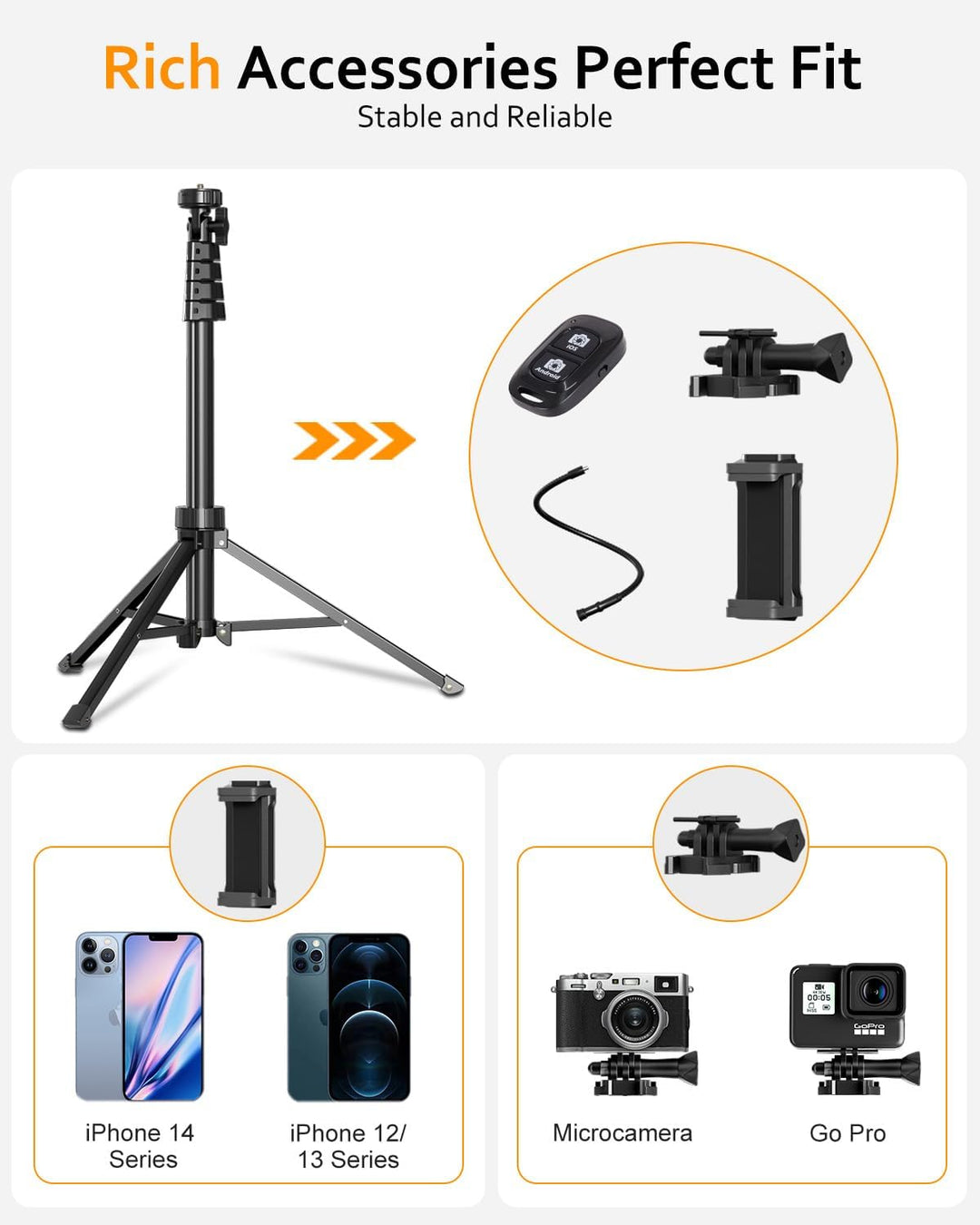 Aureday Handy Stativ Ständer 223cm Selfie Handy Stativ mit 38cm Flexibler Schlauch 360° Drehbarer, B