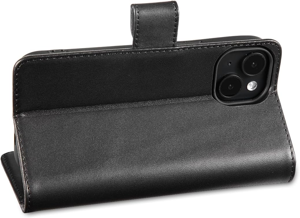 LENSUN Echtleder Hülle für iPhone 15, Handyhülle [Echtes Leder][Magnetverschluss][RFID Schutz] Handy
